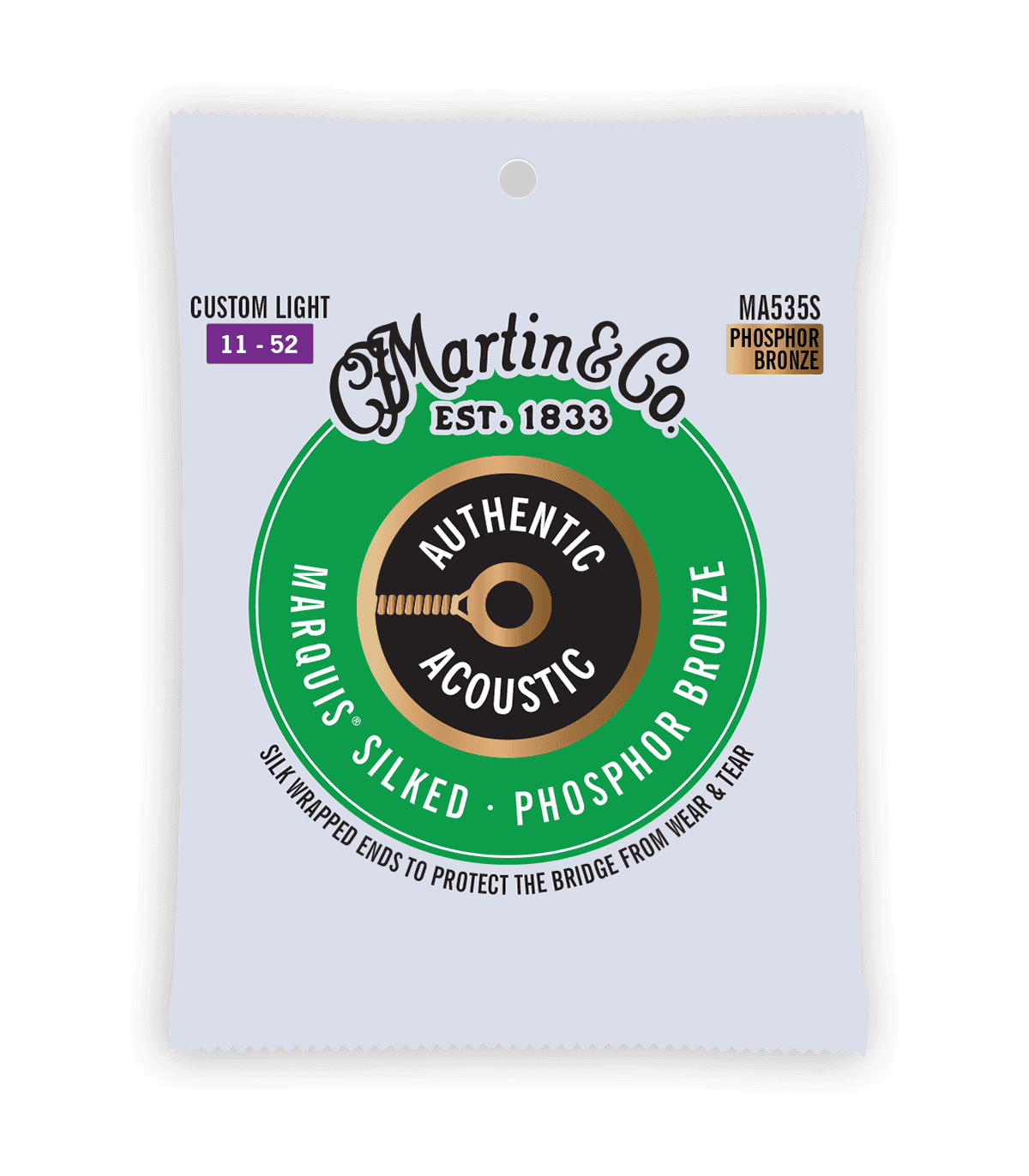 Cordes De Guitare MARTIN Authentic Treated - Custom Light - 92/8 Bronze Phosphoreux - Jeu De 6